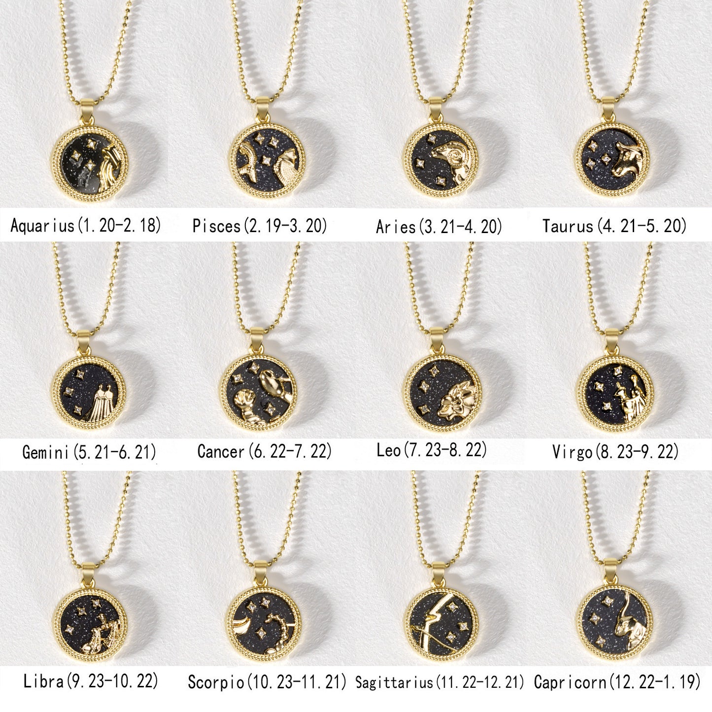 12 Constellation Couple Necklace (Gold Day and Night Combination)