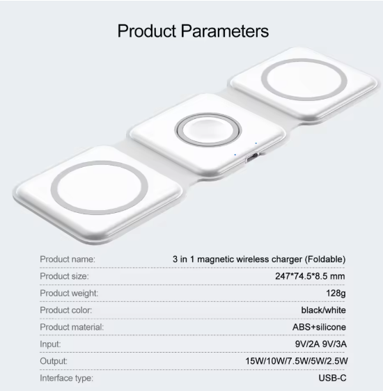 3 in 1 Magnetic fold Wireless Fast Charging Station for Samsung Xiaomi Huawei for iPhone Apple Watch
