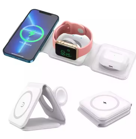 3 in 1 Magnetic fold Wireless Fast Charging Station for Samsung Xiaomi Huawei for iPhone Apple Watch
