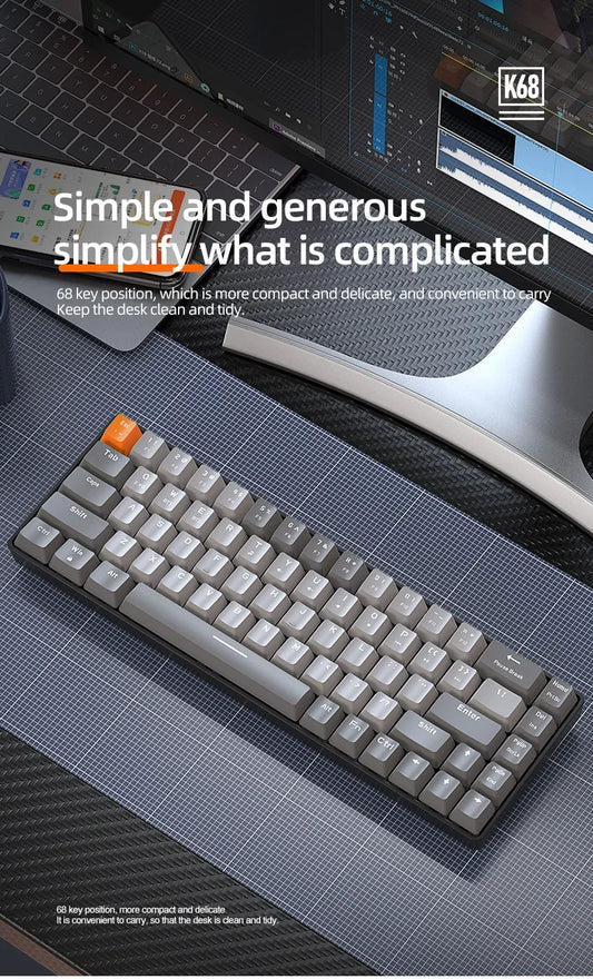 K68 Gaming Mechanical Keyboard 2.4G Wireless BT 5.0